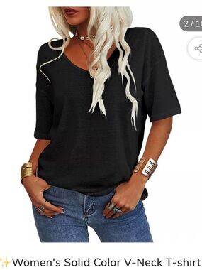 Solid V-Neck Women's Top in Black Size S